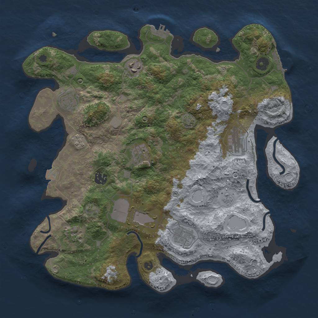 Rust Map: Procedural Map, Size: 3650, Seed: 60648674, 16 Monuments