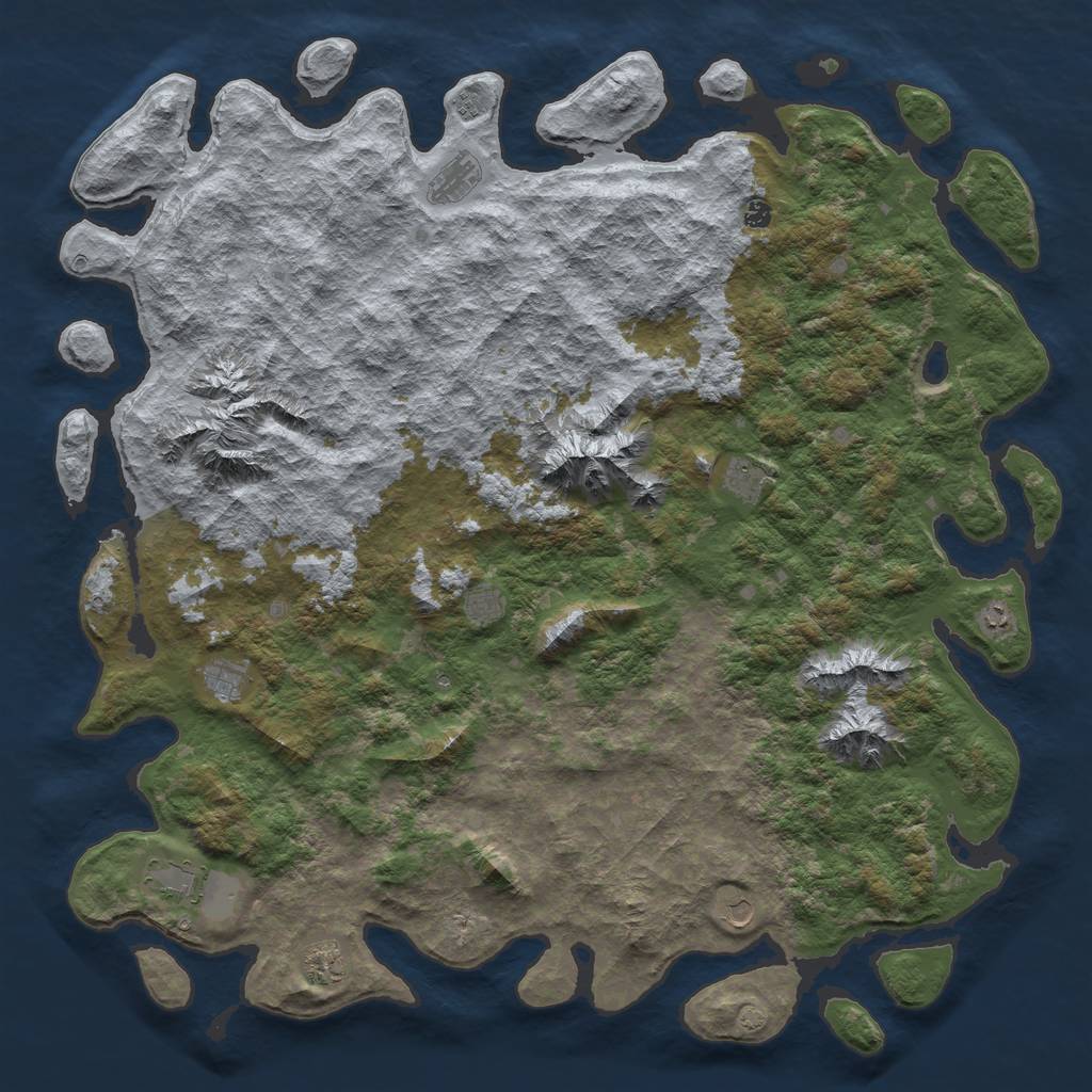 Rust Map: Barren, Size: 6000, Seed: 43821291, 14 Monuments