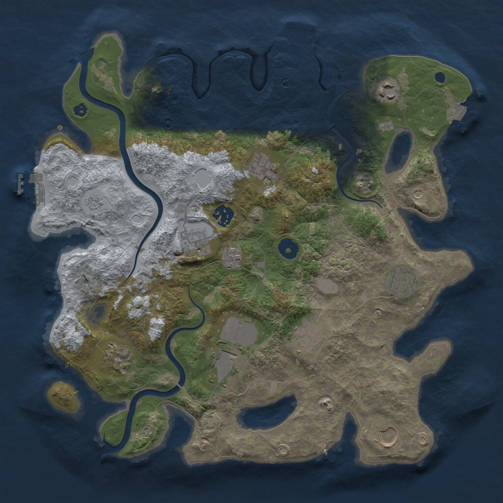 Rust Map: Procedural Map, Size: 3750, Seed: 70951190, 16 Monuments