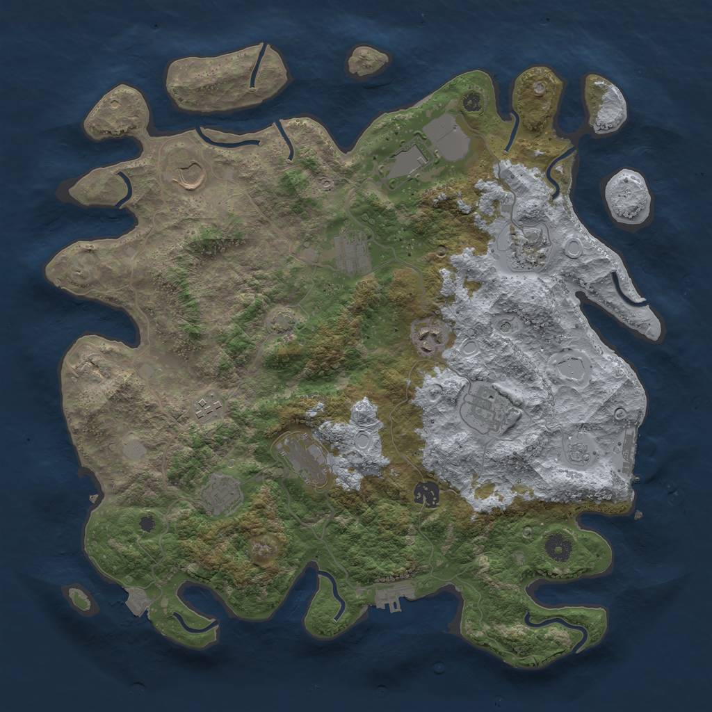 Rust Map: Procedural Map, Size: 3950, Seed: 76040942, 18 Monuments