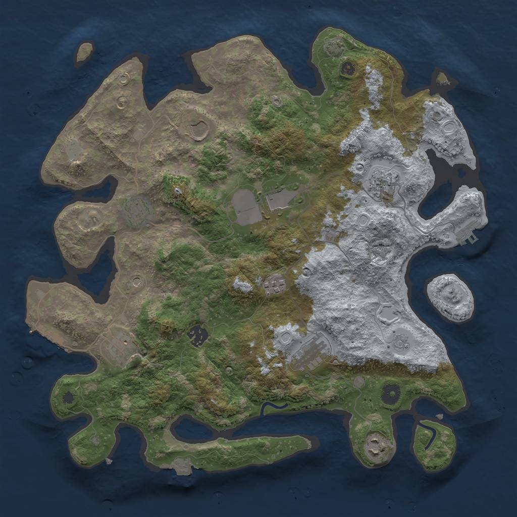 Rust Map: Procedural Map, Size: 3850, Seed: 46287215, 17 Monuments