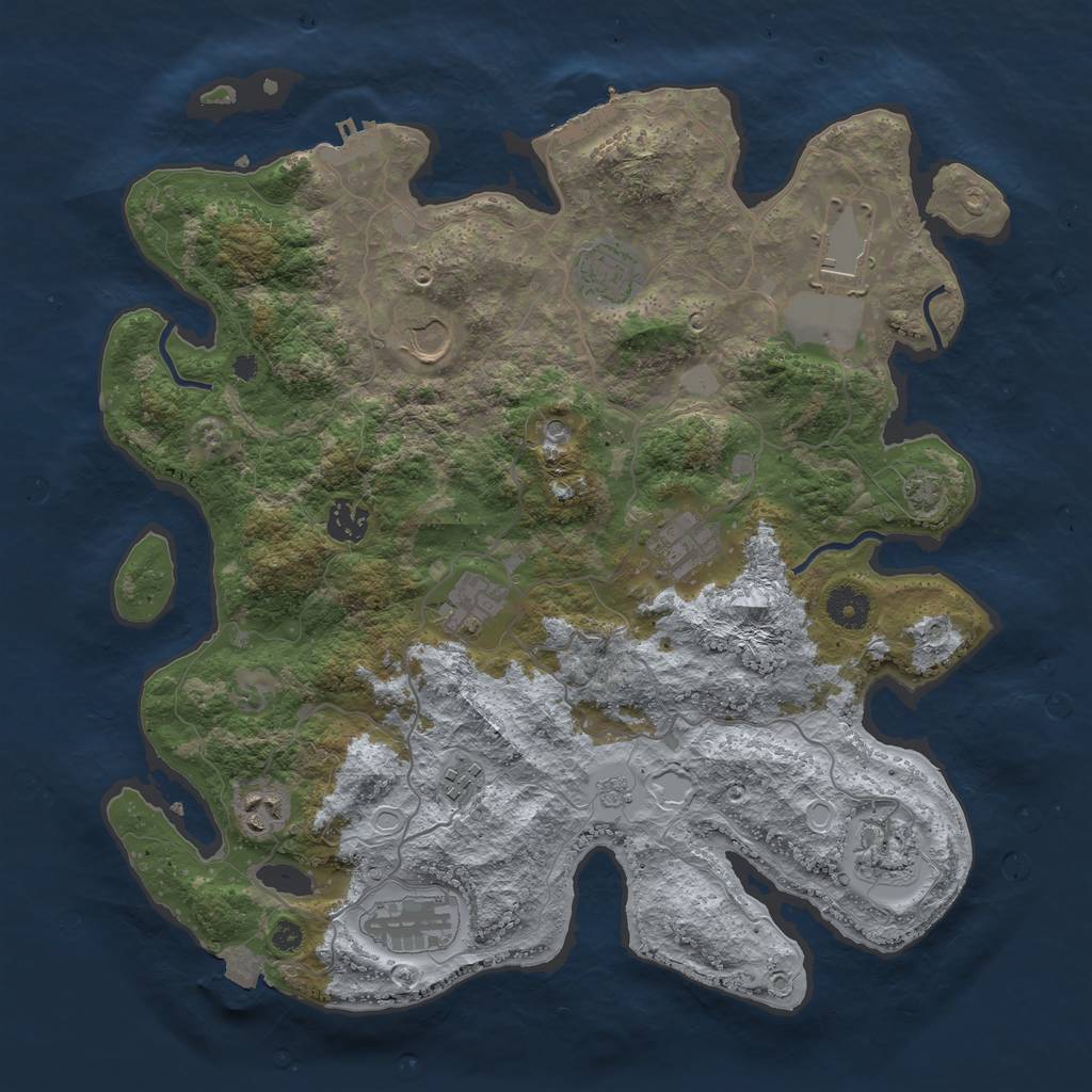 Rust Map: Procedural Map, Size: 3800, Seed: 47513140, 18 Monuments
