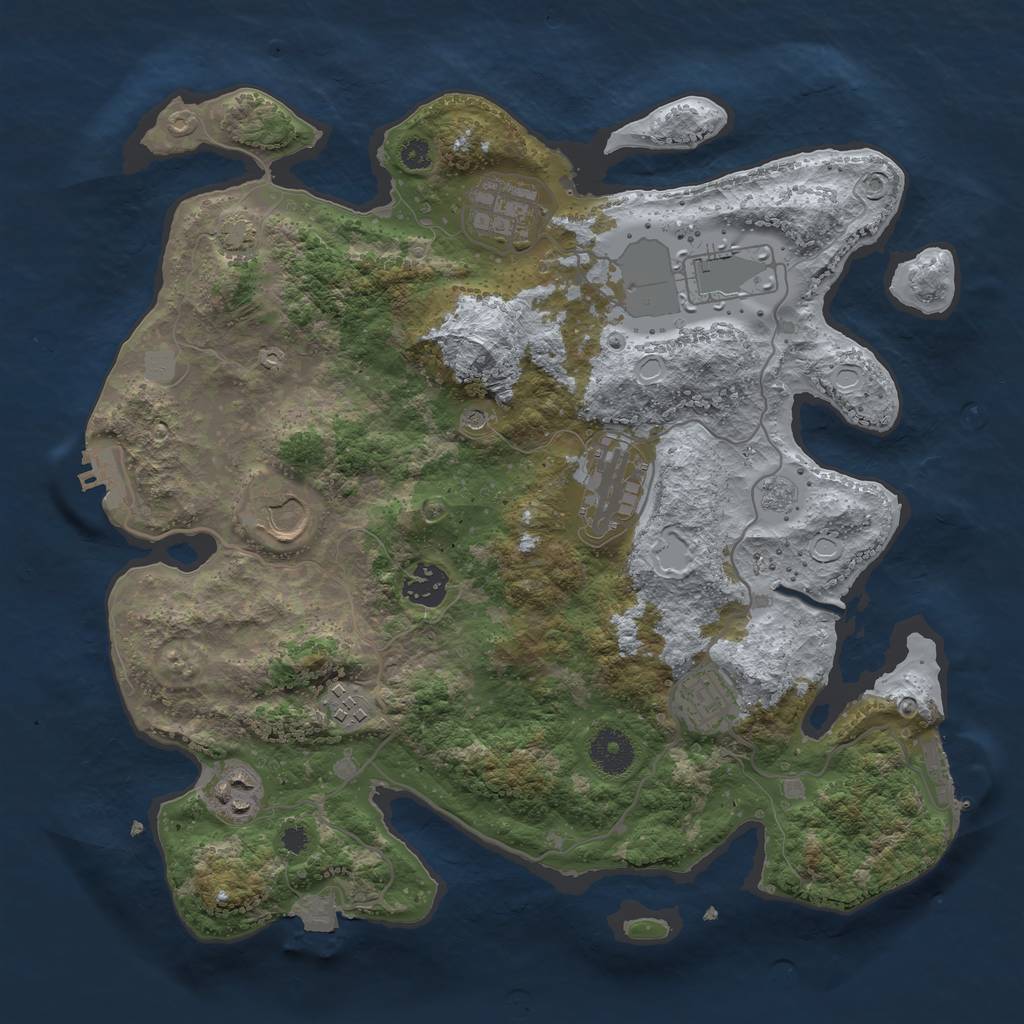 Rust Map: Procedural Map, Size: 3500, Seed: 666663434, 16 Monuments