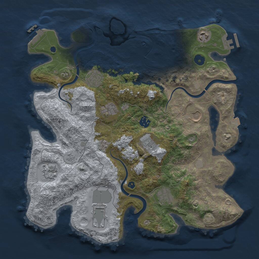 Rust Map: Procedural Map, Size: 3650, Seed: 999134592, 16 Monuments