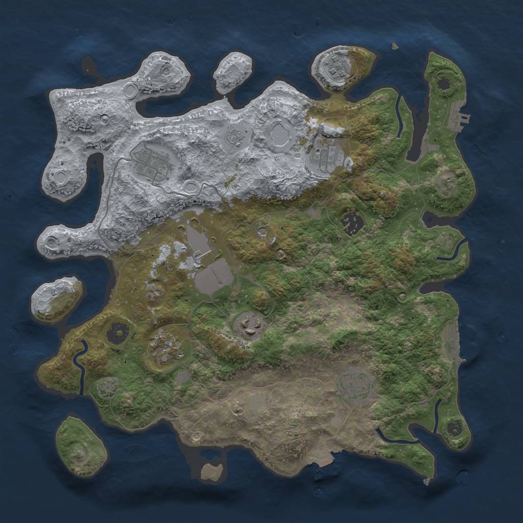 Rust Map: Procedural Map, Size: 3550, Seed: 75405043, 16 Monuments