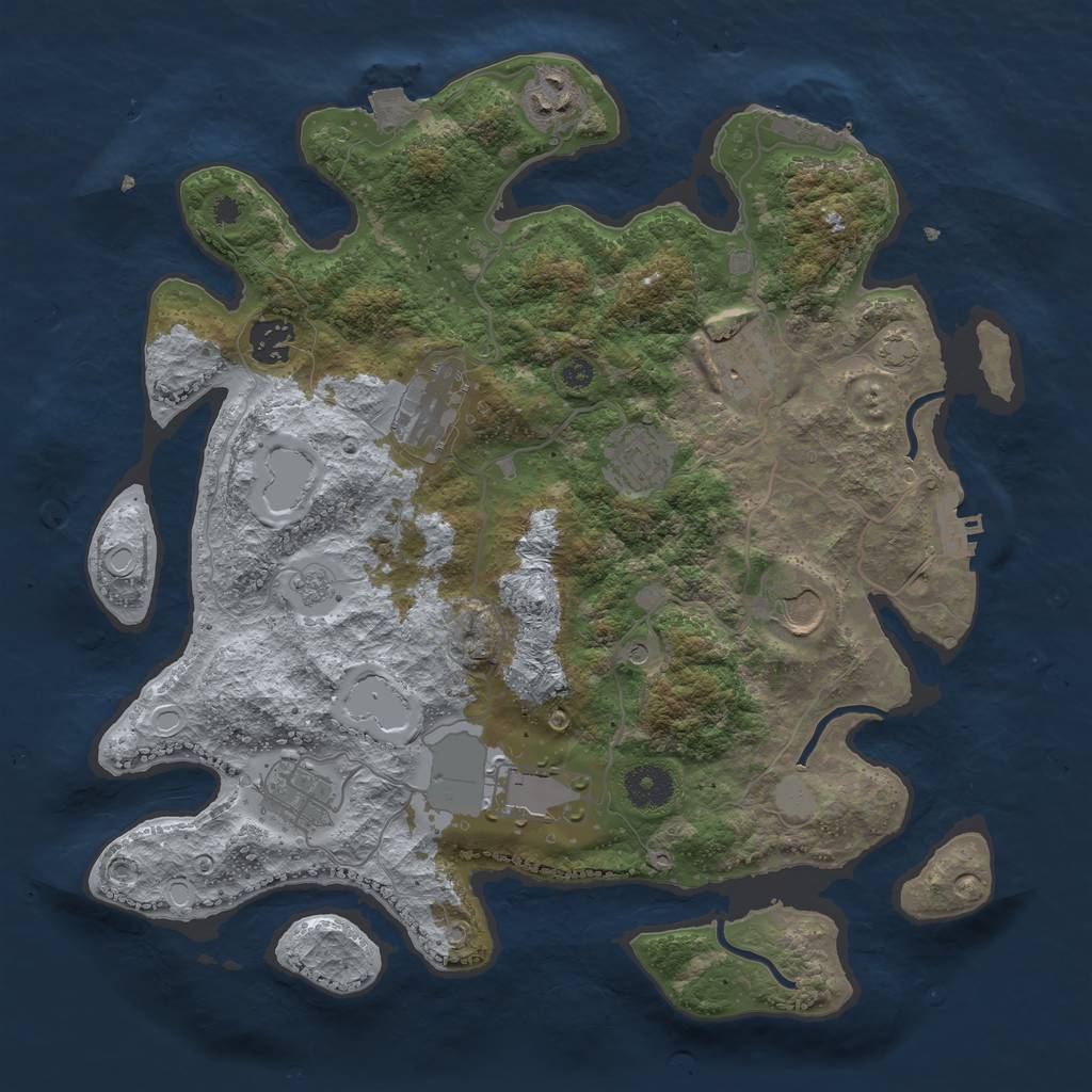 Rust Map: Procedural Map, Size: 3550, Seed: 21049307, 16 Monuments