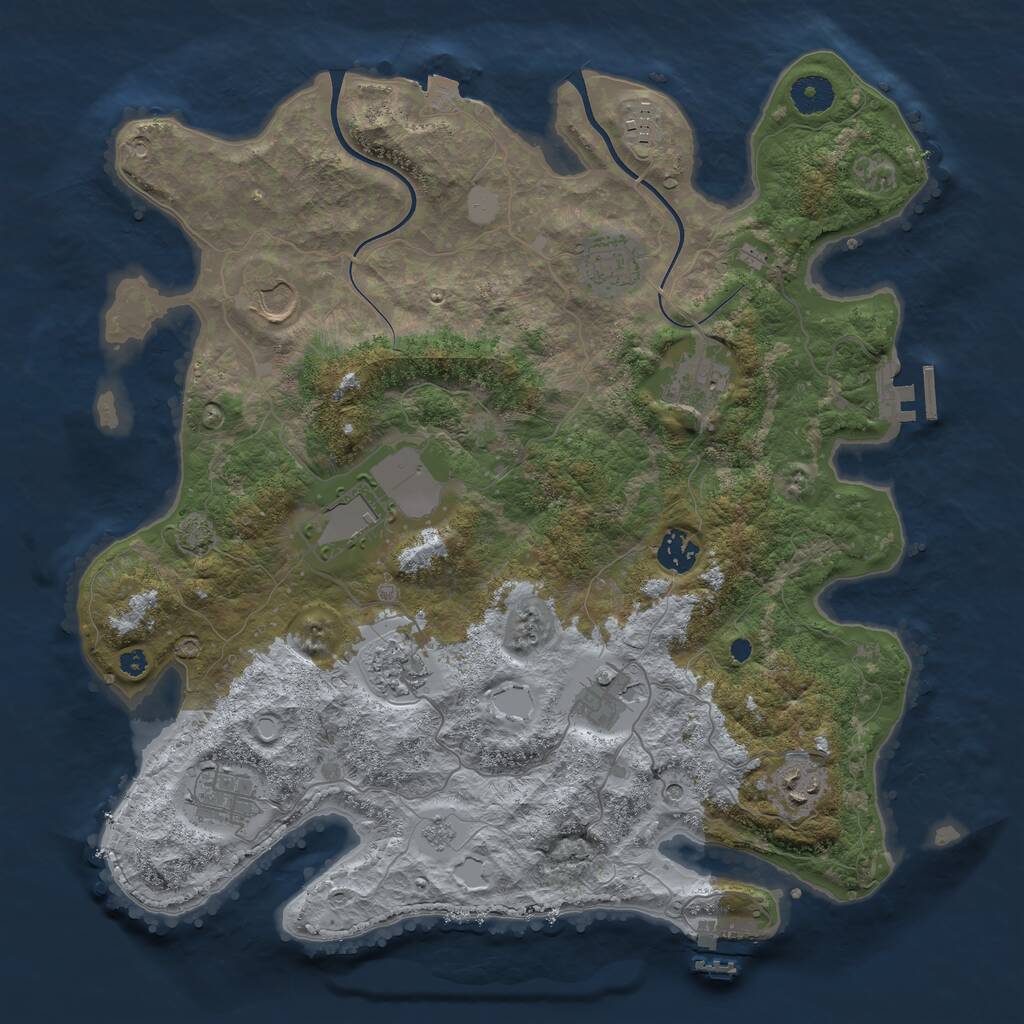 Rust Map: Procedural Map, Size: 3800, Seed: 19476879, 16 Monuments