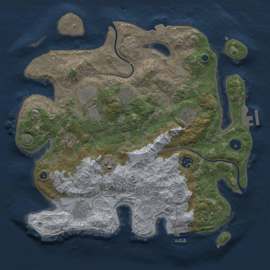 Rust Map: Procedural Map, Size: 3600, Seed: 64419059, 14 Monuments