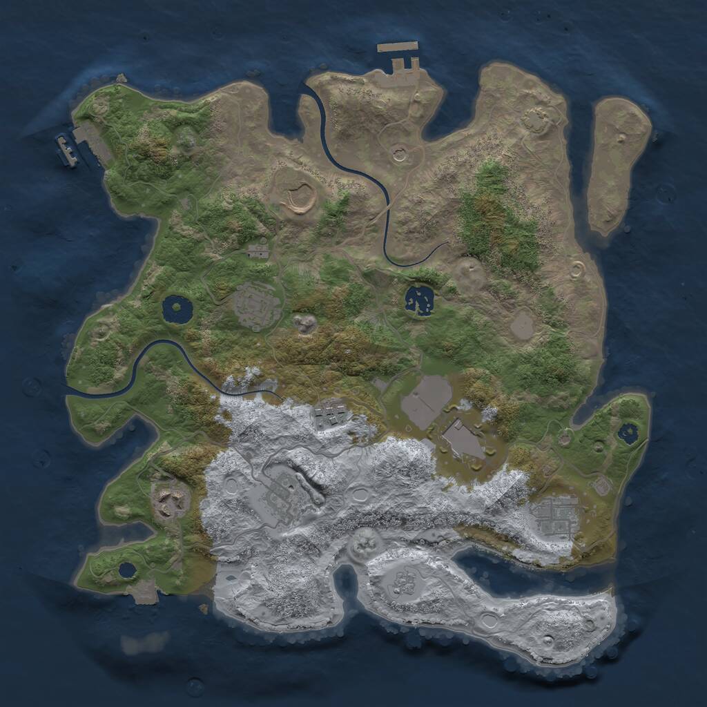 Rust Map: Procedural Map, Size: 3500, Seed: 53352057, 14 Monuments