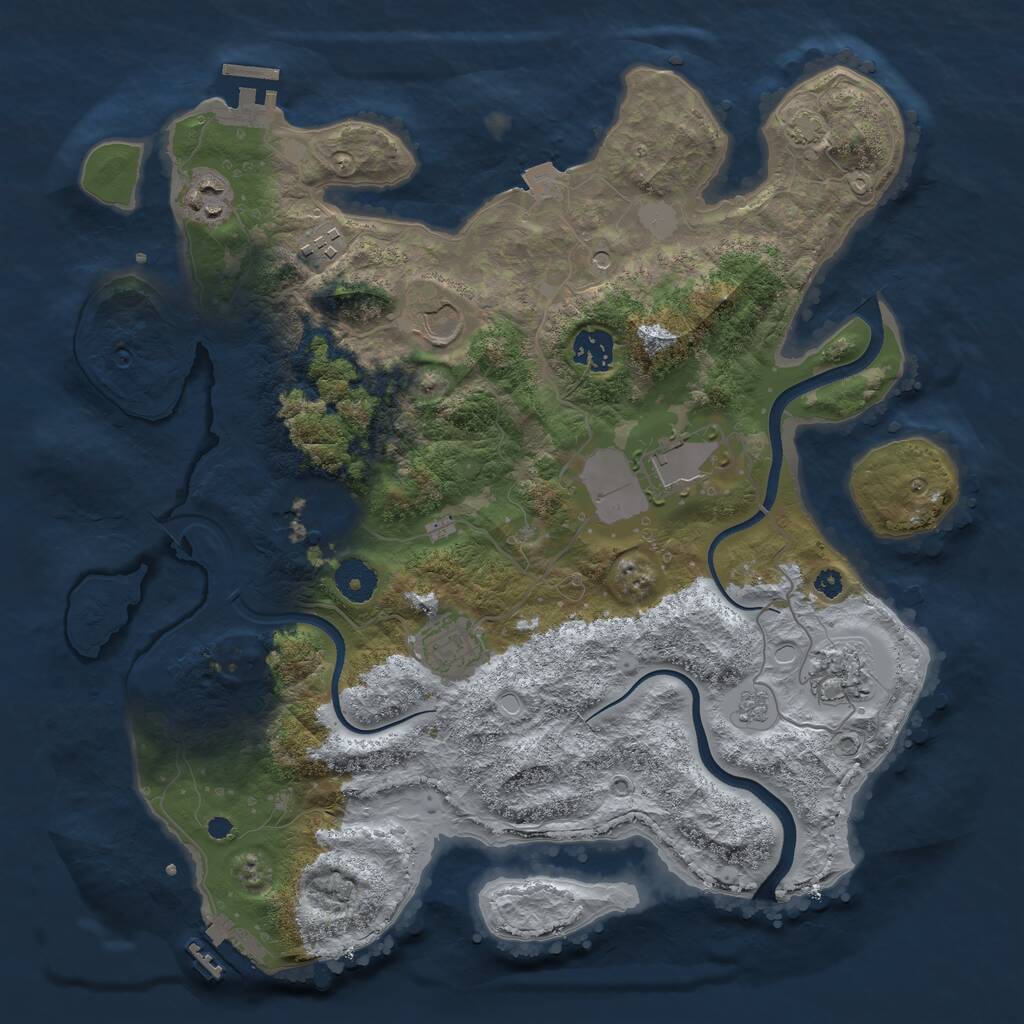 Rust Map: Procedural Map, Size: 3650, Seed: 23384907, 14 Monuments