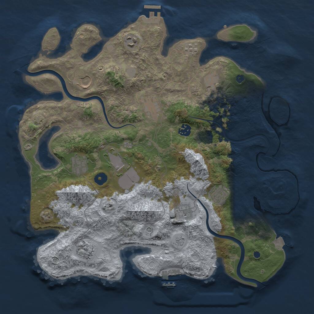 Rust Map: Procedural Map, Size: 3800, Seed: 1078654402, 17 Monuments