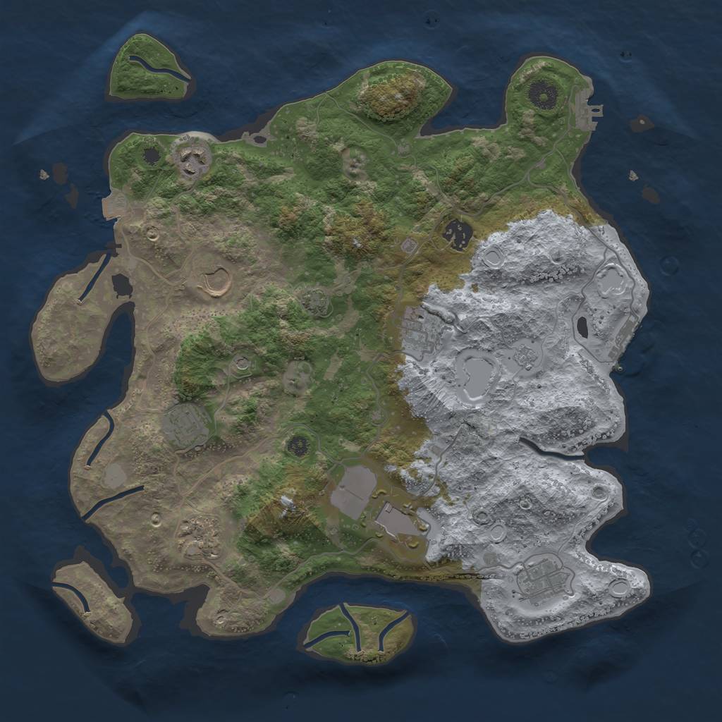 Rust Map: Procedural Map, Size: 3700, Seed: 843131483, 16 Monuments
