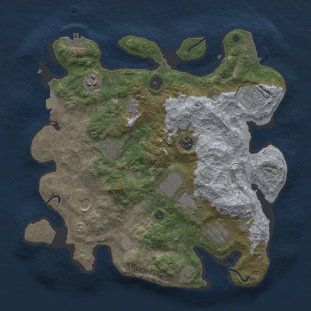 Rust Map: Procedural Map, Size: 3500, Seed: 2809, 16 Monuments