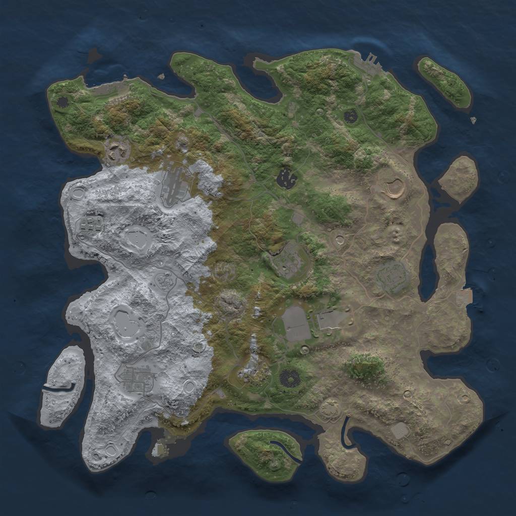 Rust Map: Procedural Map, Size: 3850, Seed: 44038473, 18 Monuments