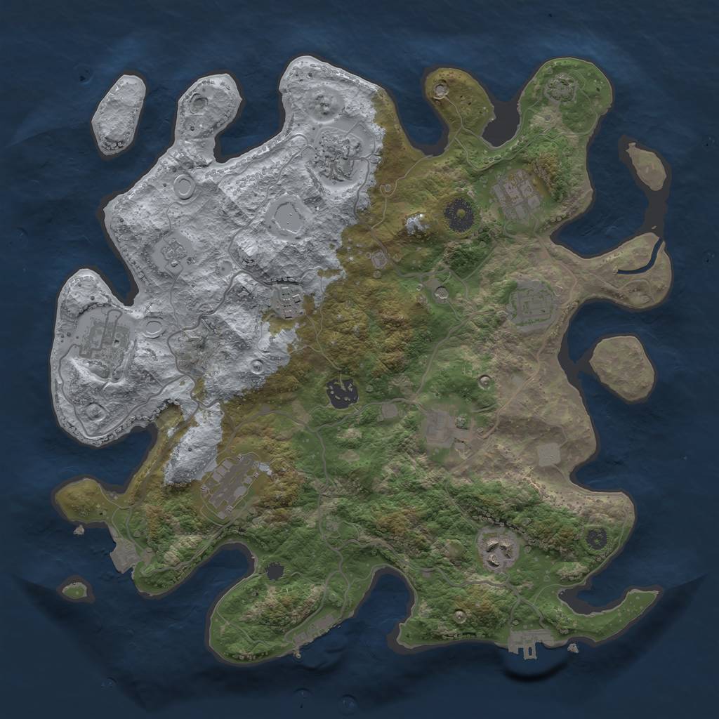 Rust Map: Procedural Map, Size: 3450, Seed: 76985001, 17 Monuments