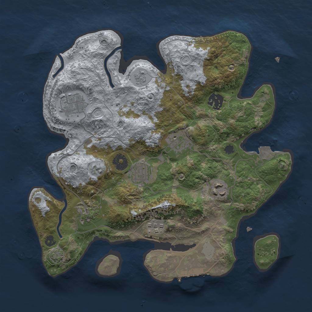 Rust Map: Procedural Map, Size: 3000, Seed: 2044901685, 13 Monuments