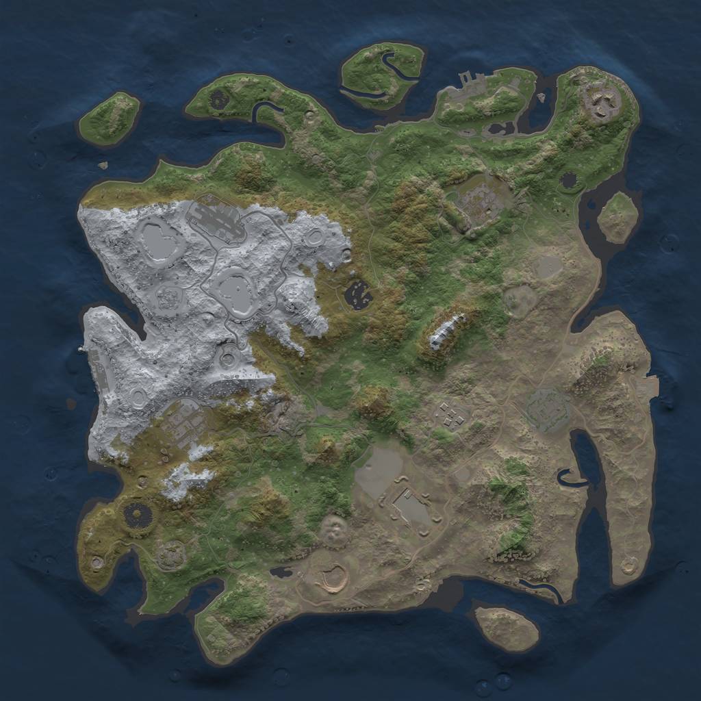 Rust Map: Procedural Map, Size: 3800, Seed: 95852591, 17 Monuments