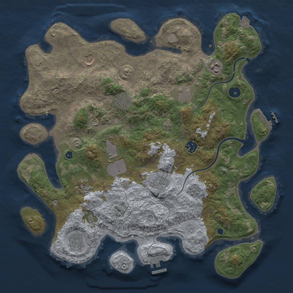 Rust Map: Procedural Map, Size: 3950, Seed: 23044369, 16 Monuments
