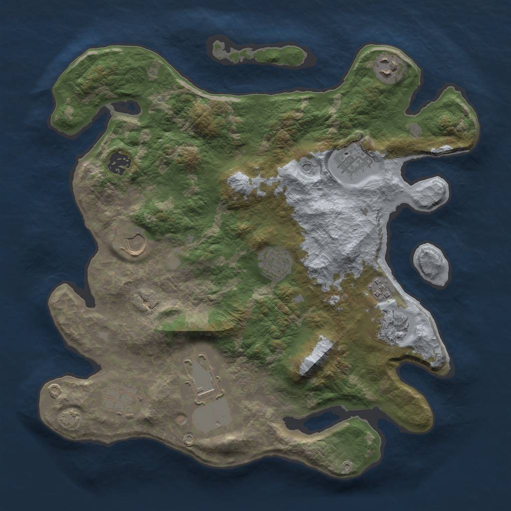 Rust Map: Barren, Size: 3500, Seed: 7342645, 13 Monuments