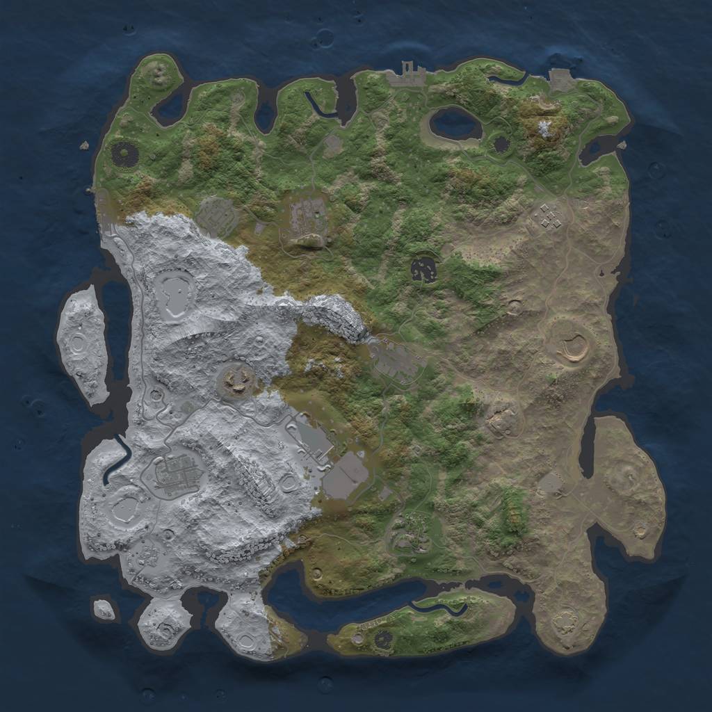Rust Map: Procedural Map, Size: 3950, Seed: 21244262, 18 Monuments