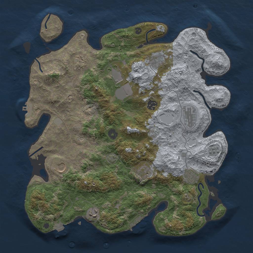Rust Map: Procedural Map, Size: 3800, Seed: 64602909, 18 Monuments