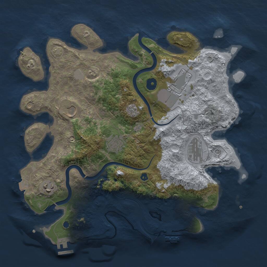 Rust Map: Procedural Map, Size: 3500, Seed: 37489533, 12 Monuments