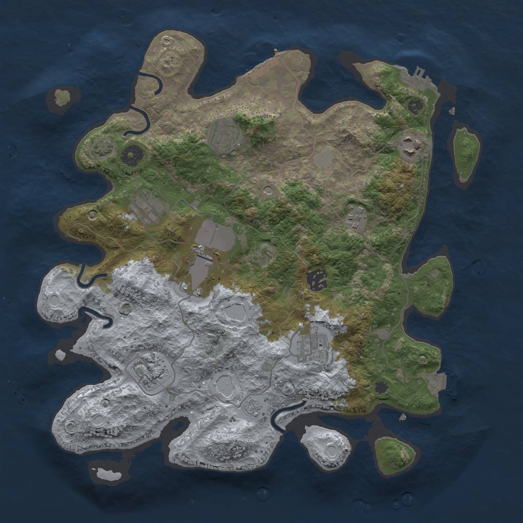 Rust Map: Procedural Map, Size: 3600, Seed: 55465143, 16 Monuments