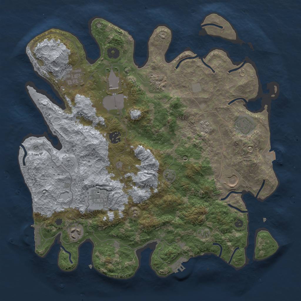 Rust Map: Procedural Map, Size: 3700, Seed: 64341625, 17 Monuments