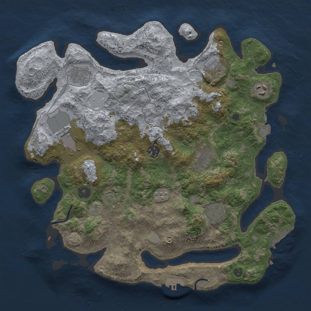 Rust Map: Procedural Map, Size: 3650, Seed: 77866279, 17 Monuments