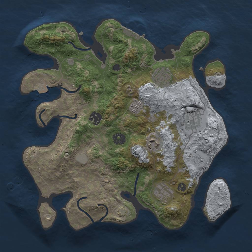 Rust Map: Procedural Map, Size: 3000, Seed: 23319, 12 Monuments