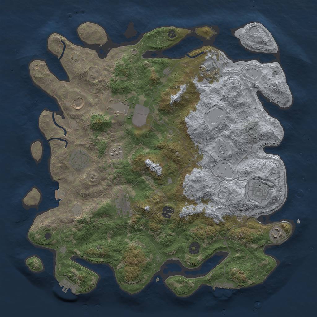 Rust Map: Procedural Map, Size: 3950, Seed: 37117304, 17 Monuments