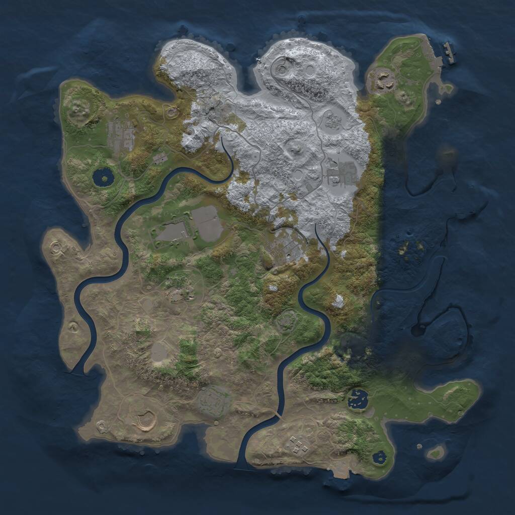 Rust Map: Procedural Map, Size: 3800, Seed: 46069205, 16 Monuments
