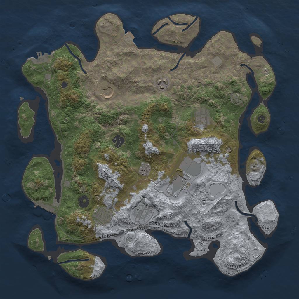 Rust Map: Procedural Map, Size: 3800, Seed: 76683306, 16 Monuments