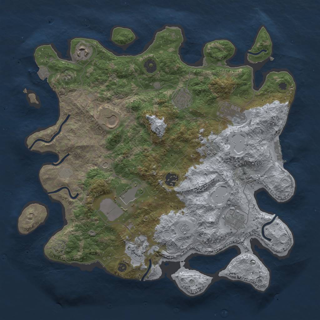 Rust Map: Procedural Map, Size: 3650, Seed: 34272304, 16 Monuments