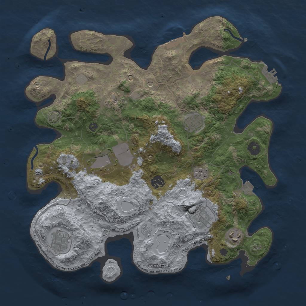 Rust Map: Procedural Map, Size: 3500, Seed: 735296603, 16 Monuments