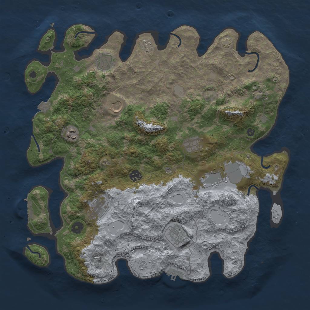 Rust Map: Procedural Map, Size: 3950, Seed: 34559281, 18 Monuments