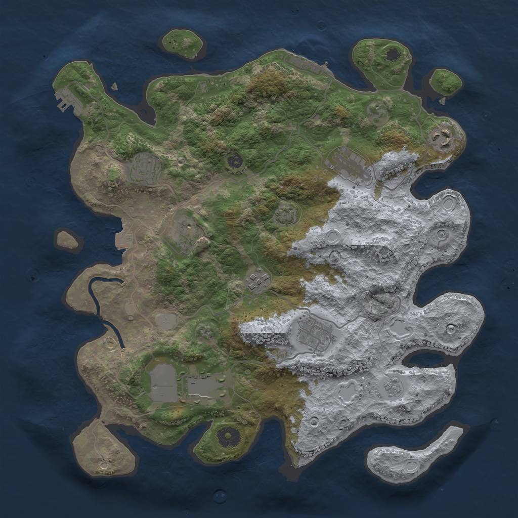 Rust Map: Procedural Map, Size: 3550, Seed: 38806099, 15 Monuments