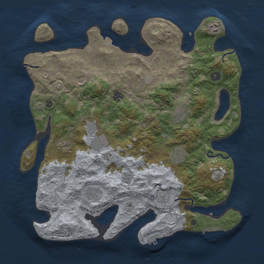 Rust Map: Procedural Map, Size: 3950, Seed: 63561886, 18 Monuments