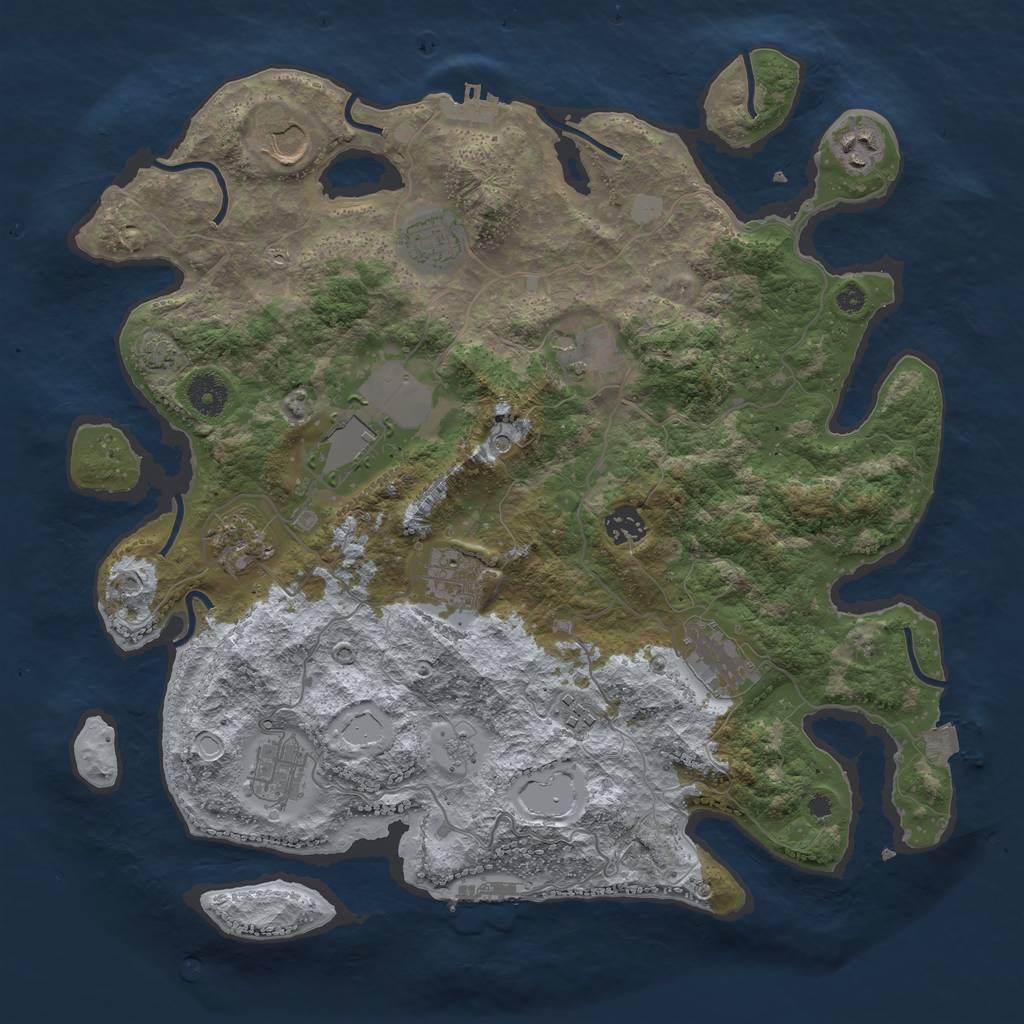 Rust Map: Procedural Map, Size: 3850, Seed: 70852988, 19 Monuments