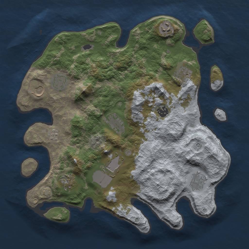 Rust Map: Barren, Size: 3550, Seed: 58964062, 14 Monuments