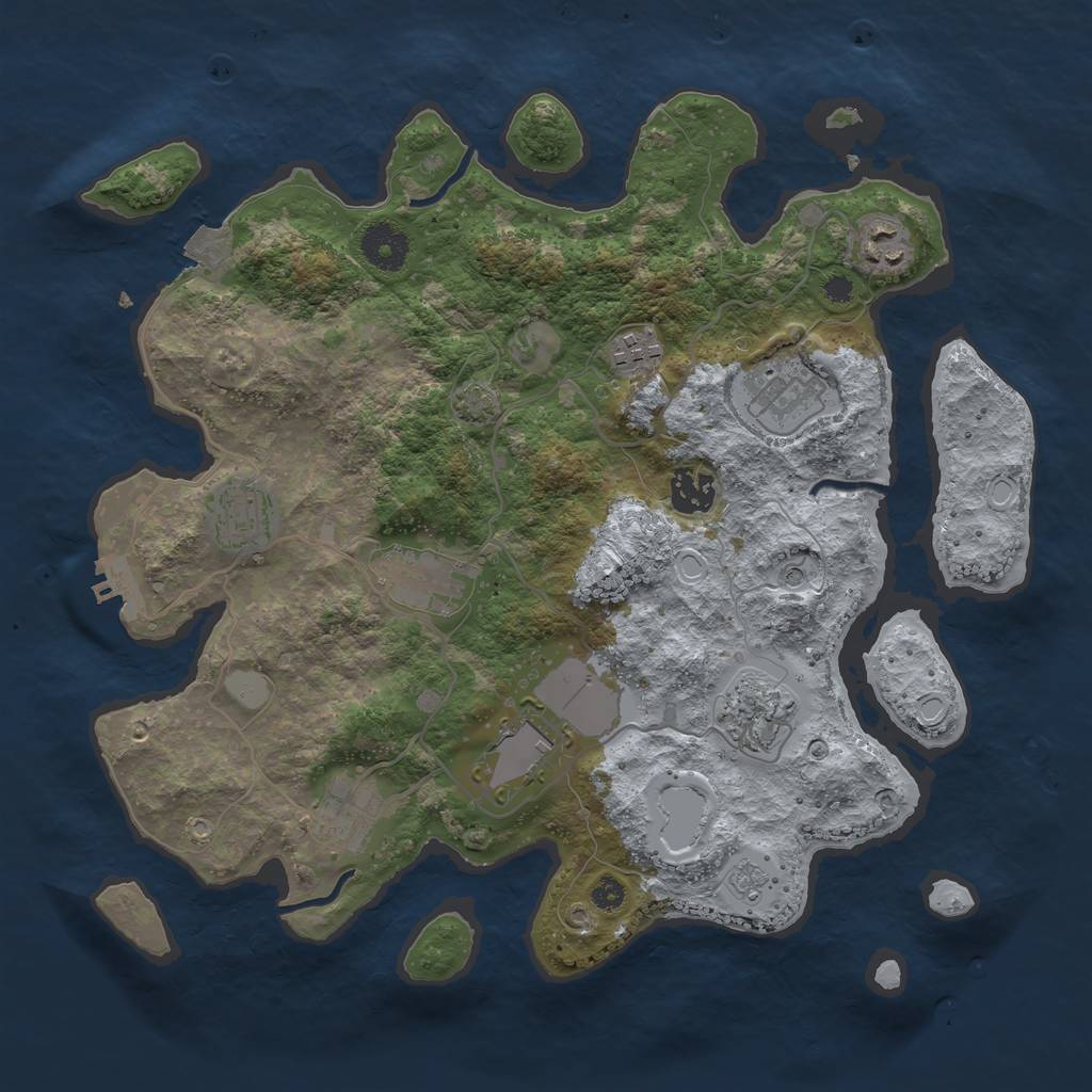 Rust Map: Procedural Map, Size: 3500, Seed: 964617, 16 Monuments