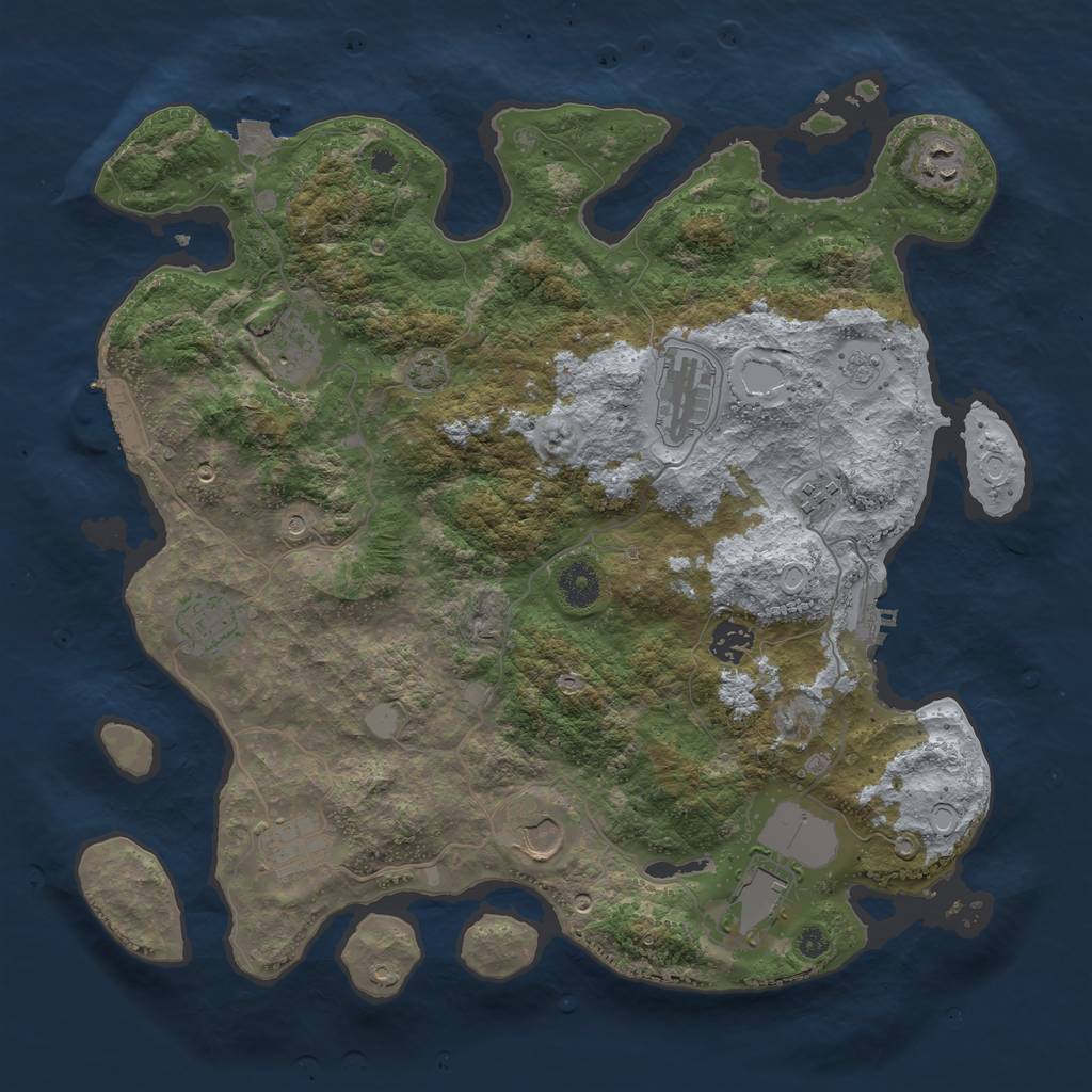 Rust Map: Procedural Map, Size: 3850, Seed: 27216227, 17 Monuments