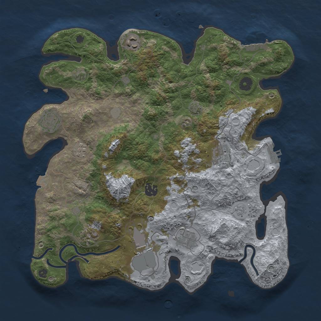 Rust Map: Procedural Map, Size: 3600, Seed: 53056774, 16 Monuments
