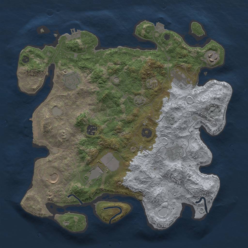 Rust Map: Procedural Map, Size: 3500, Seed: 464816127, 16 Monuments