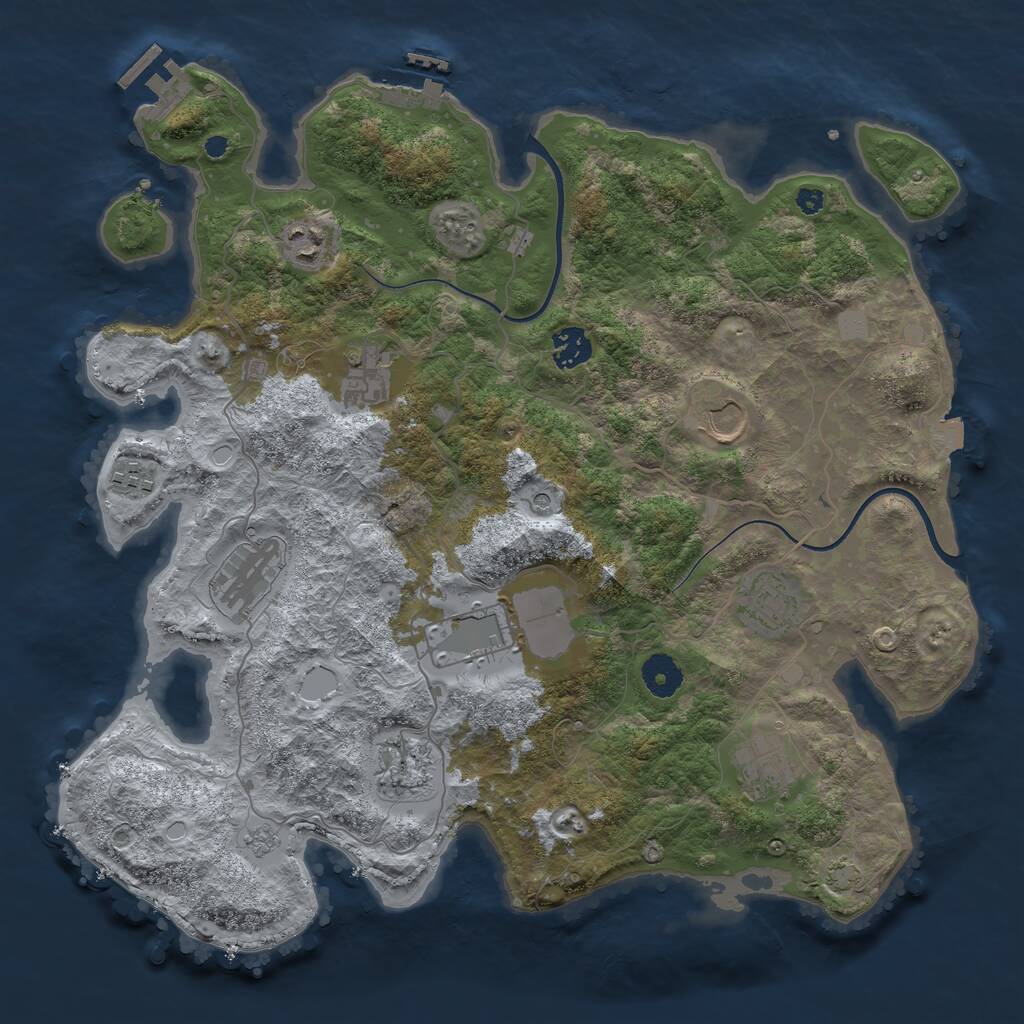 Rust Map: Procedural Map, Size: 3750, Seed: 909545906, 16 Monuments