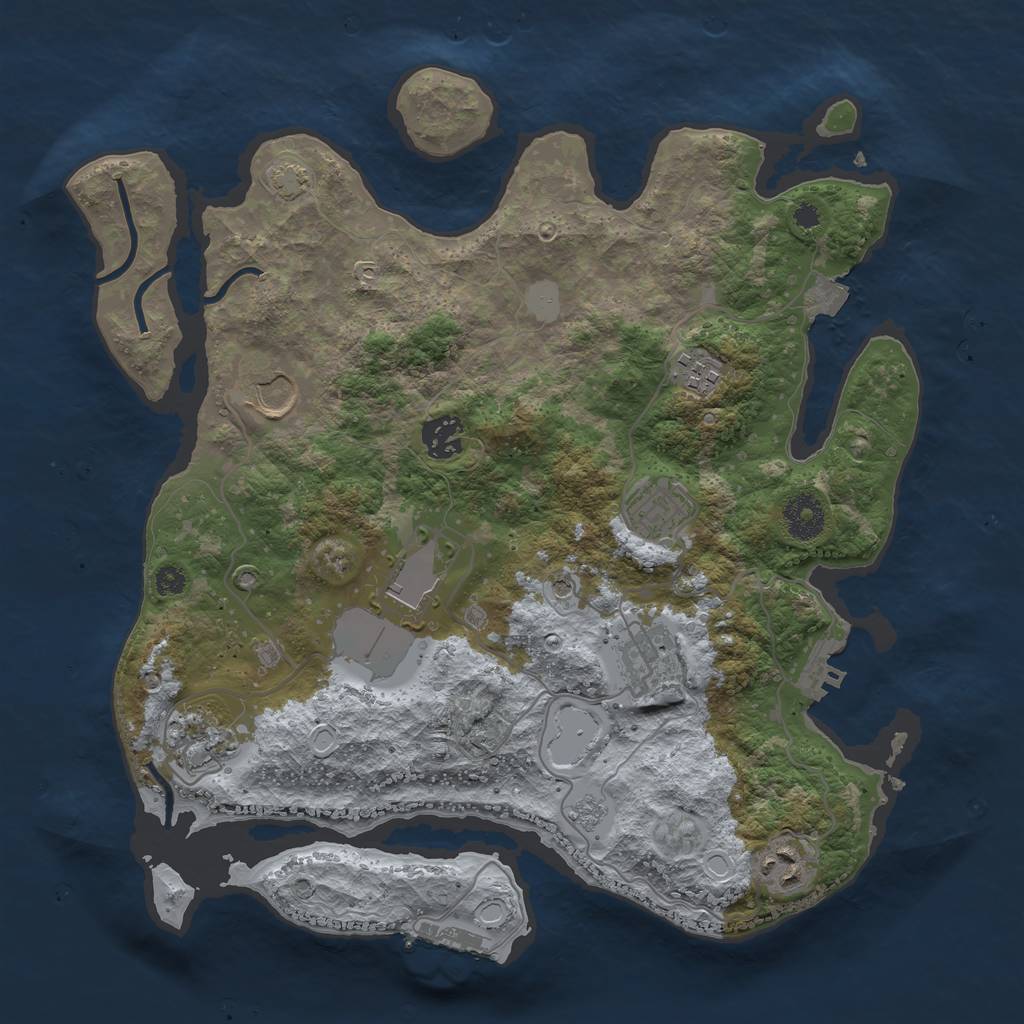 Rust Map: Procedural Map, Size: 3500, Seed: 1001, 16 Monuments
