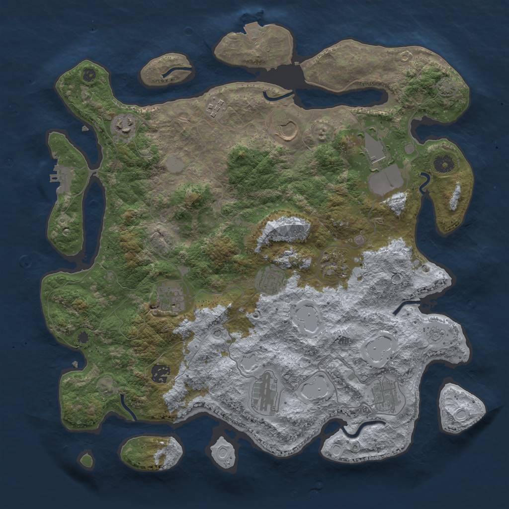 Rust Map: Procedural Map, Size: 3950, Seed: 51937861, 17 Monuments