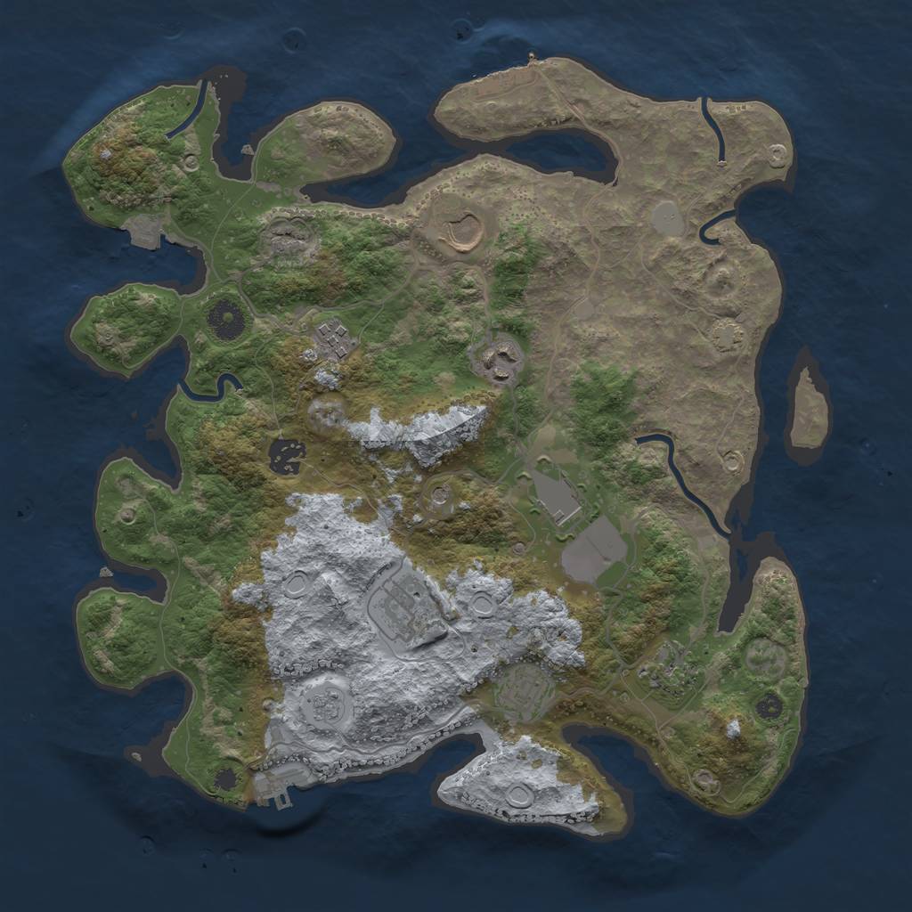 Rust Map: Procedural Map, Size: 3600, Seed: 33557818, 16 Monuments