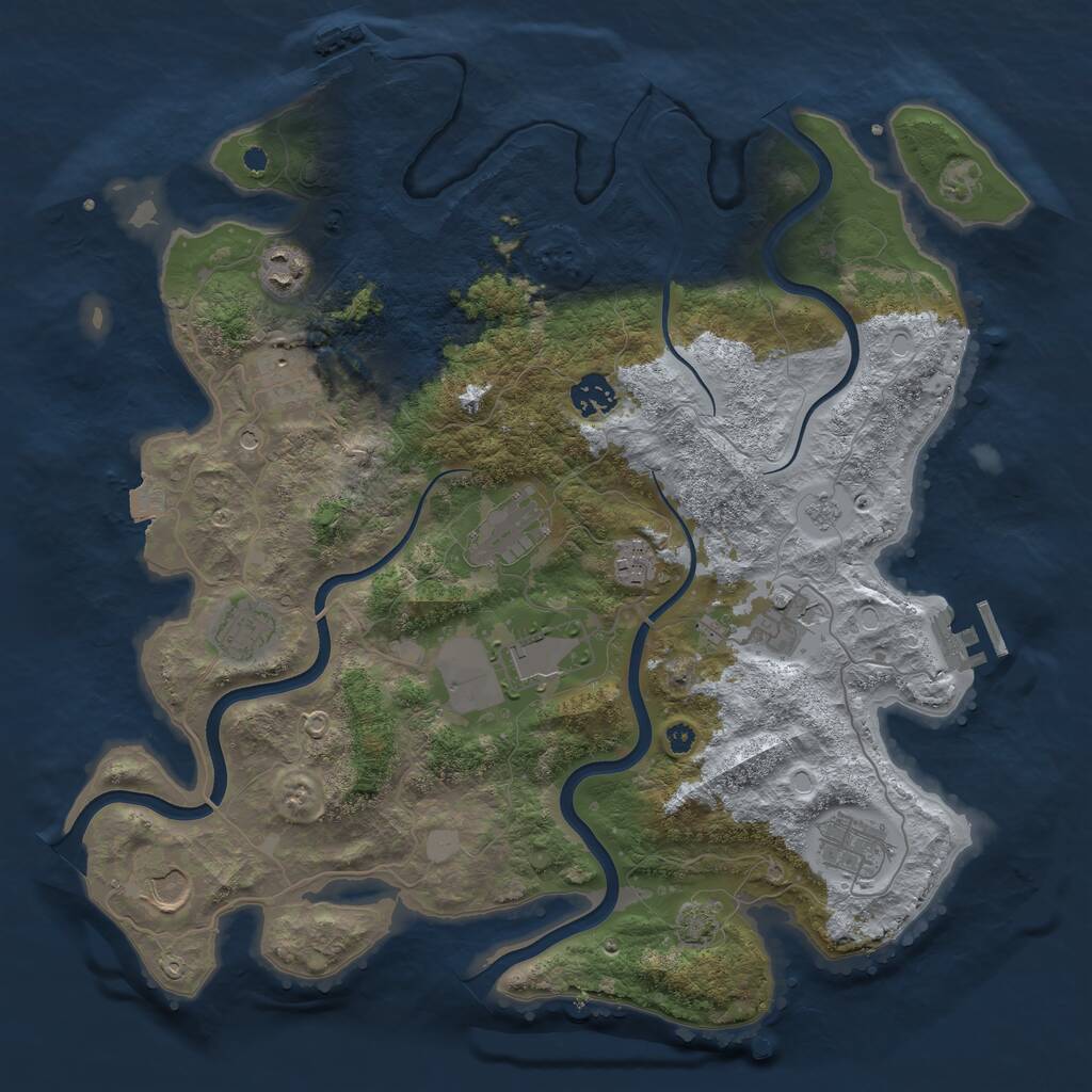 Rust Map: Procedural Map, Size: 3800, Seed: 77526217, 16 Monuments