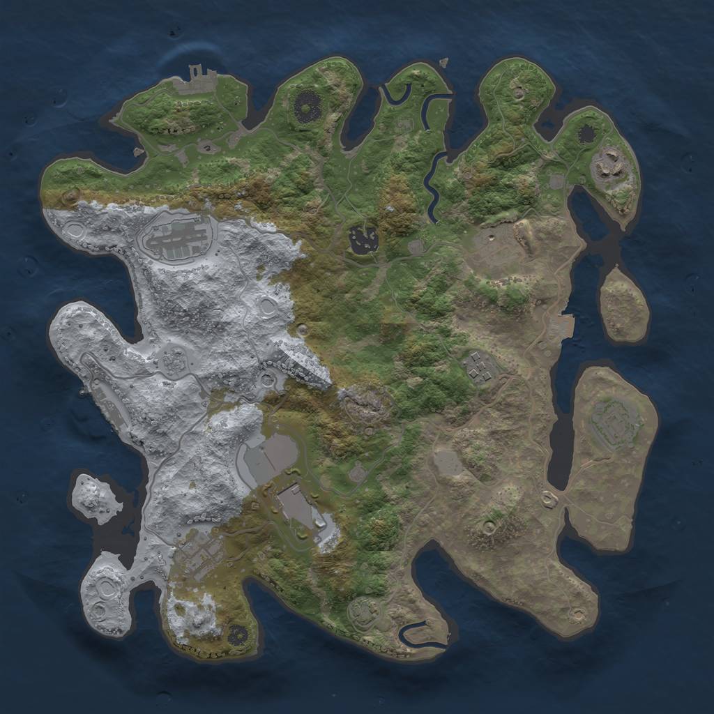 Rust Map: Procedural Map, Size: 3500, Seed: 3901, 16 Monuments